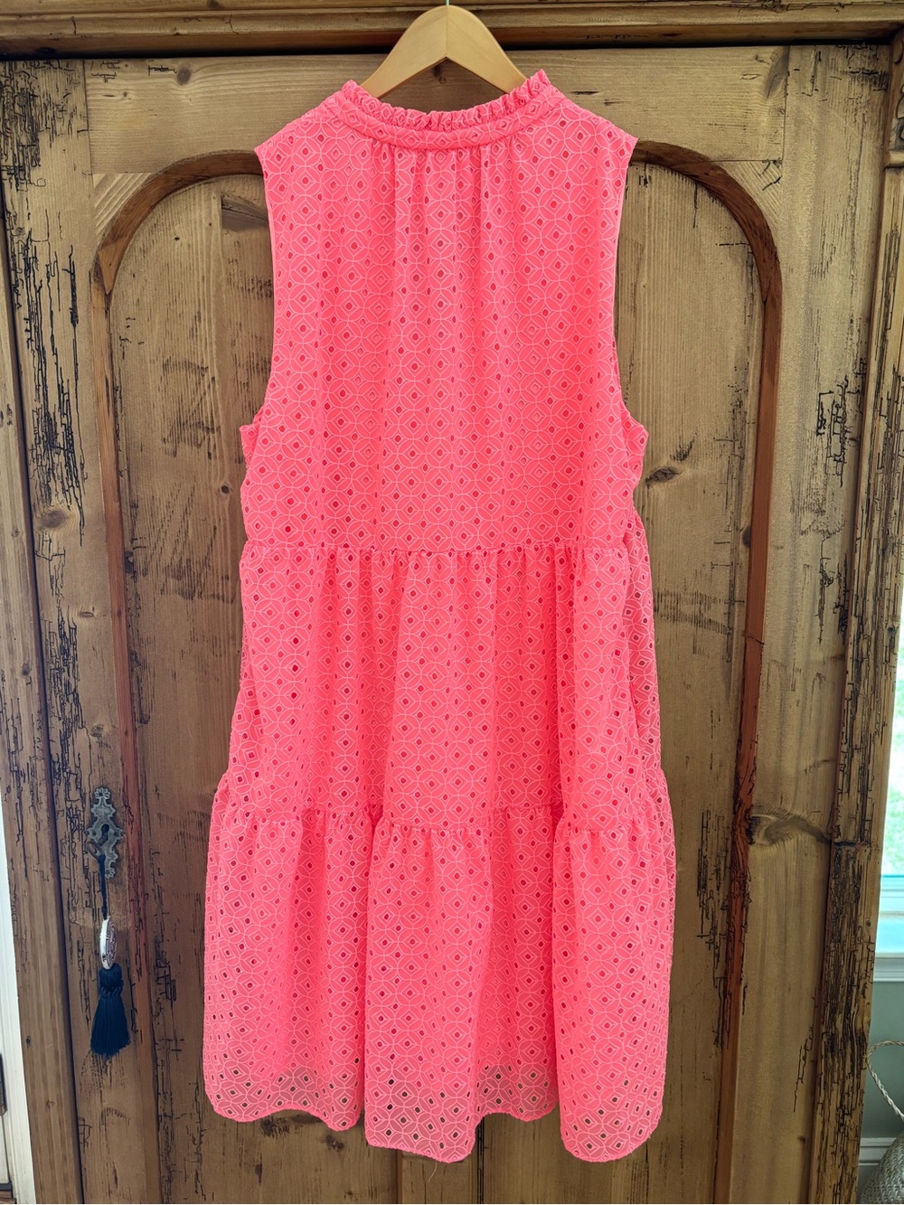 Lilly Pulitzer Novella Coral Pink Mini Medallion Eyelet Chiffon V-Neck Dress - Picture 3 of 10
